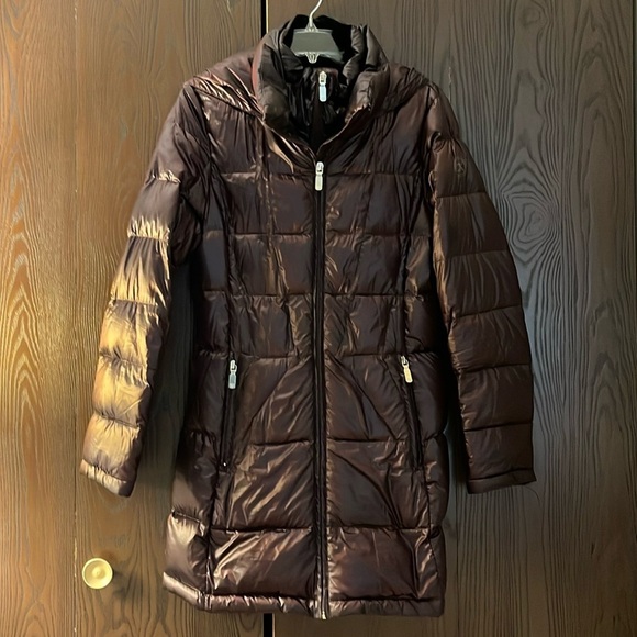 Calvin Klein long dark coffee puffer jacket. Premium Down jacket. Size Medium - Picture 1 of 13